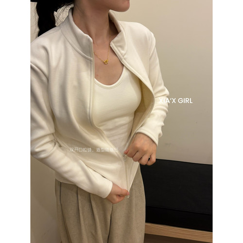 保暖双拉链开衫内搭上衣短外套女