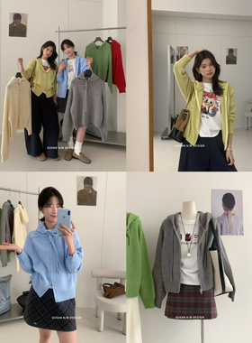 SUSAN-十三行秋季新款韩系百搭连帽保暖拉链慵懒羊毛毛衣女60708