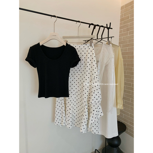 T恤套装 U领显瘦短袖 女7806 波点不规则半身裙 Y.JIA伊嘉十三行夏季