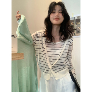 女66 THE 减龄连帽假两件宽松防晒针织衫 26夏季 126 LIMON柠檬绿茶