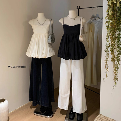 夏季无袖娃娃衫纯欲风吊带背心女