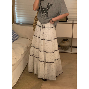 B加十三行夏季法式气质点点松紧腰显瘦宽松大裙摆半身裙女8540-2