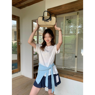 T恤H7110 减龄韩系卡通狗狗刺绣花边拼接温柔短袖 SUSAN 十三行夏季