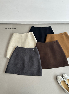 JUICE十三行秋冬新款高腰显瘦复古毛呢A字短裙气质半身裙女250322