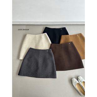 JUICE十三行秋冬新款高腰显瘦复古毛呢A字短裙气质半身裙女250322