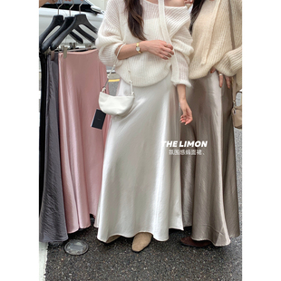 THE LIMON柠檬绿茶-秋季鱼尾缎面银月流光高级感鱼尾缎面半身裙女