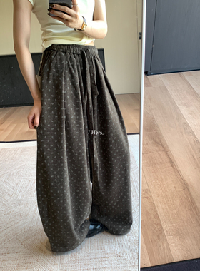 Hers-十三行秋上新显瘦阔腿裤韩标简约通勤碎花气球休闲裤女92354