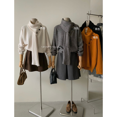 慵懒宽松百搭毛衣针织衫女配围巾