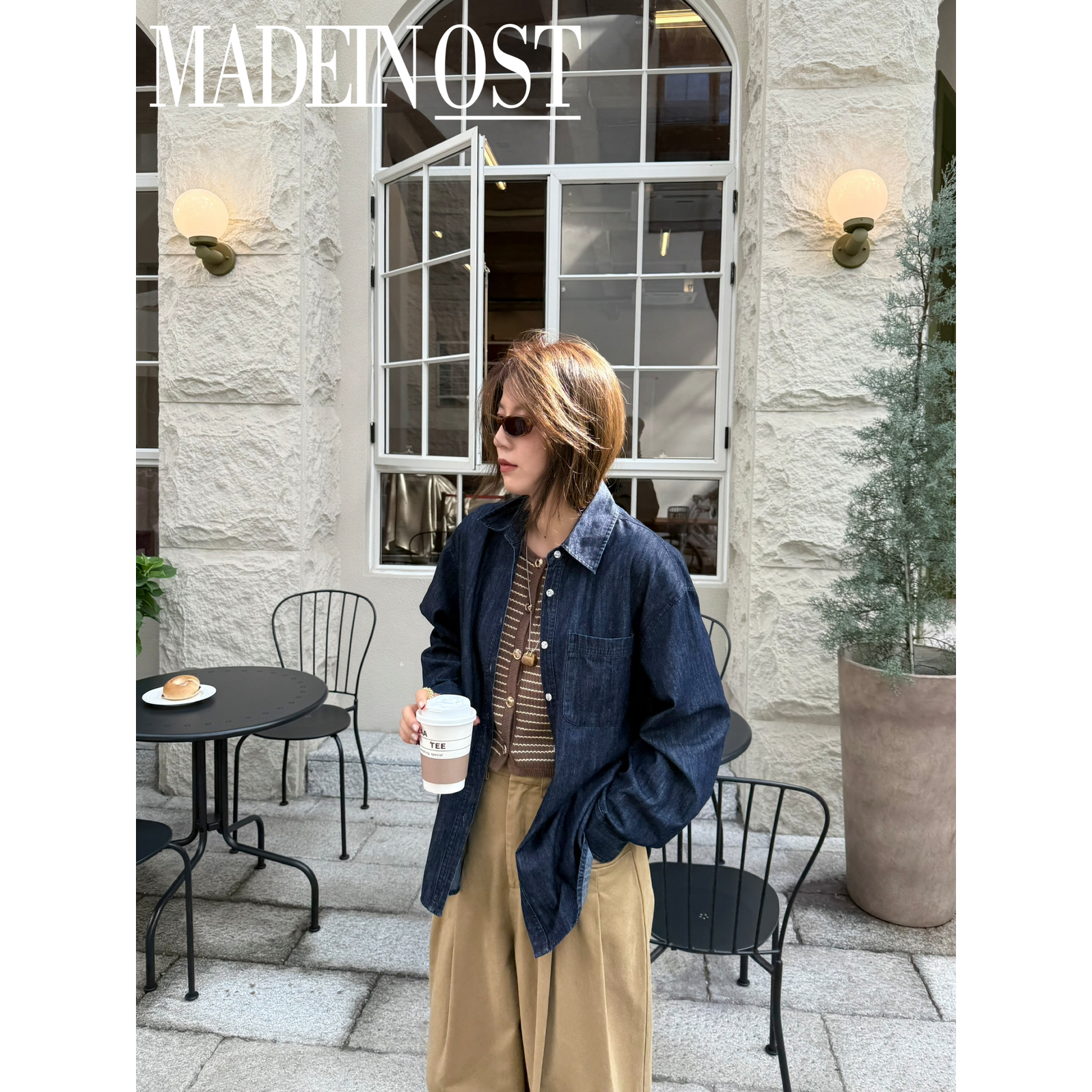 MADEIN OST-十三行秋上新英伦风极简宽松竹节牛仔衬衫外套女57135
