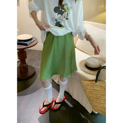 SUSAN十三行夏季法式高级感复古缎面气质显瘦松紧腰半身裙女5335s
