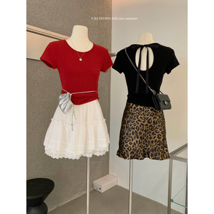 短袖 上衣正肩修身 T恤女1182 镂空显瘦圆领短款 Y.JIA伊嘉十三行夏季