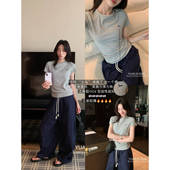 莱赛尔弹力棉小马正肩短袖 十三行夏季 T恤休闲上衣女潮268114 熙 元