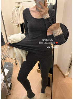 XIA十三行冬季加厚睡衣显瘦无痕秋衣+秋裤保暖内衣套装女WGS6680