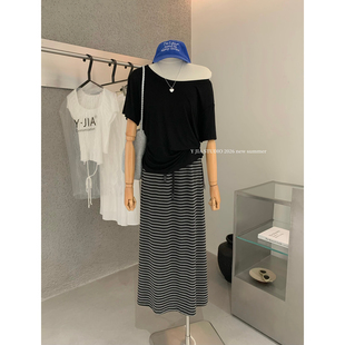 Y.JIA十三行夏季显瘦针织上衣+漫步半身裙慵懒宽松两件套装女6708