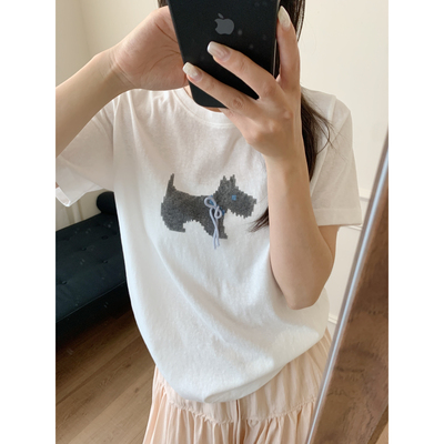 芭妮Bonnet十三行韩系简约雪花棉系绳休闲卡通圆领短袖T恤女26091