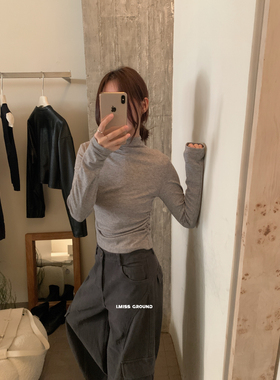 IMISS十三行2025秋季新款显瘦高弹性半高领百搭打底上衣女H70766