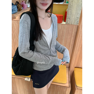 KAPOK十三行秋新款气质显瘦连帽腰身褶皱撞色假两件防晒衫女25333