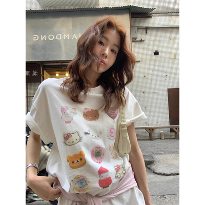 THE LIMON柠檬绿茶-26年春夏减龄可爱卡通印花宽松短袖T恤女10119