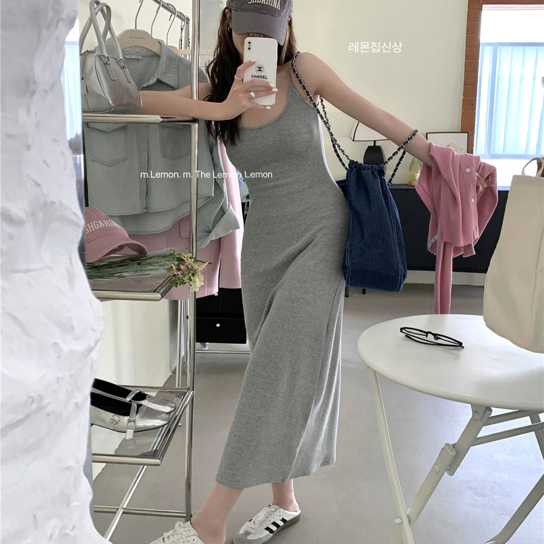THE LIMON柠檬绿茶纸片人穿搭收腰显瘦长裙春夏新款吊带连衣裙女