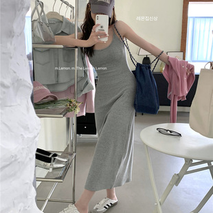 THE 吊带连衣裙女 LIMON柠檬绿茶纸片人穿搭收腰显瘦长裙春夏新款