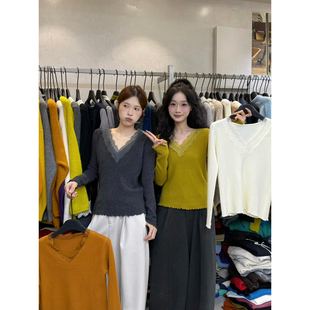 VI+唯一家十三行秋冬叠穿显瘦气质蕾丝领温柔百搭针织毛衣女29055