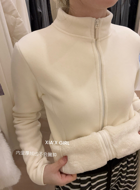 XIA十三行复合一体绒保暖摇粒绒羊羔绒立领修身显瘦短外套女HS806