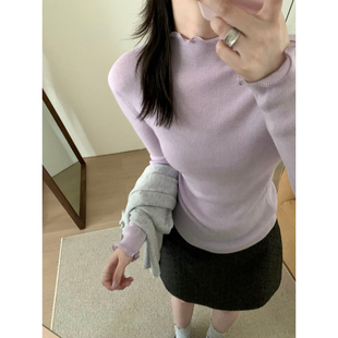 TOMORROW十三行秋季 显瘦木耳边打底上衣女ZWD9995 马卡龙色系修身