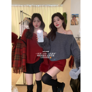 口保暖毛衣女00 露肩设计感蝙蝠毛毛袖 6907 LIMON柠檬绿茶法式 THE