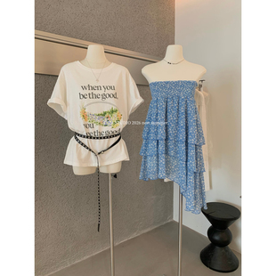 Y.JIA伊嘉十三行夏印花休闲T恤上衣 女9980 多种穿法碎花半裙套装