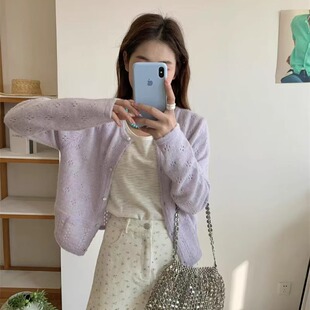 SUSAN十三行春新款法式减龄宽松气质镂空钩花甜妹bi备针织开衫女