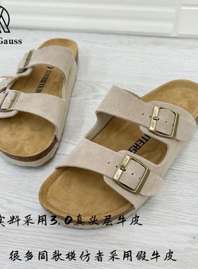 外贸euler夏男女真皮复古勃肯拖鞋外穿牛皮休闲软木地防滑一字拖