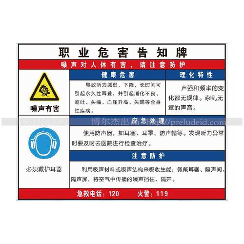 G0836现货职业危害防水防晒告知牌标识提示牌-噪声有害-SETON赛盾