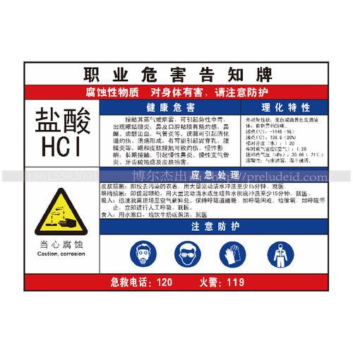 G0802现货-职业危害防水防晒告知牌标识牌提示牌-盐酸-SETON赛盾