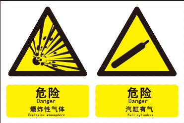 A4286博尔杰双字信息组合标识牌标语警告危险爆炸性气体 汽缸有气