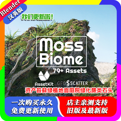 Blender预设 Moss 苔藓Scatter 5资产绿植地面庭院绿化蕨类石头