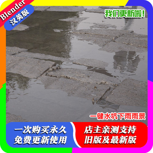 Blender插件 One-Click Physical Puddles Pro 一键水坑下雨雨景