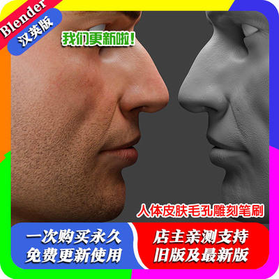 blender插件 Human Skin Brushes 人体皮肤毛孔模型雕刻笔刷预设