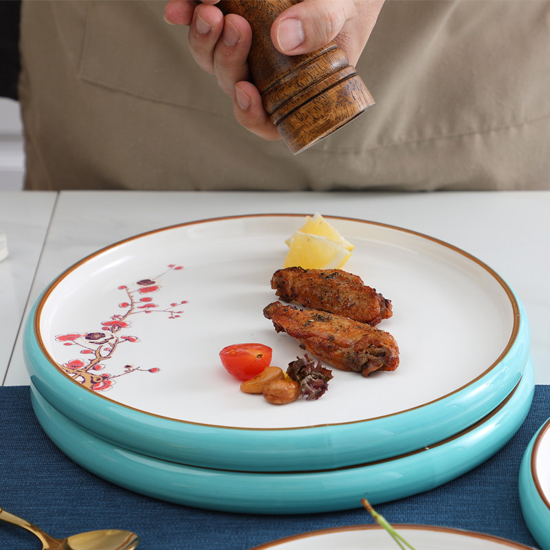 中式圆形菜盘陶瓷浅盘意境冷菜盘融合分子料理摆盘创意餐厅餐具