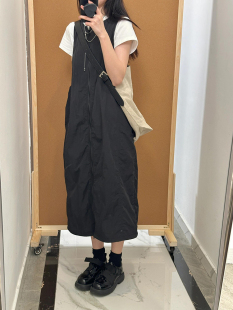 设计感速干背心裙子 胖mm显瘦遮肚连衣裙夏季 黑色工装 背带裙女大码