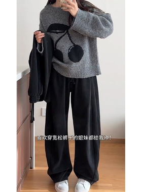 黑色弯刀裤女胖mm大码春季运动休闲镰刀卫裤慵懒显瘦阔腿香蕉裤