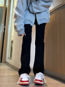 加绒黑色牛仔裤女冬季大码梨形身材高腰收腹显瘦九分窄版直筒裤子