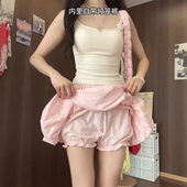 粉色花苞百褶半身短裙裤 裙 显瘦a字云朵蓬蓬蛋糕裤 大码 女胖mm夏季