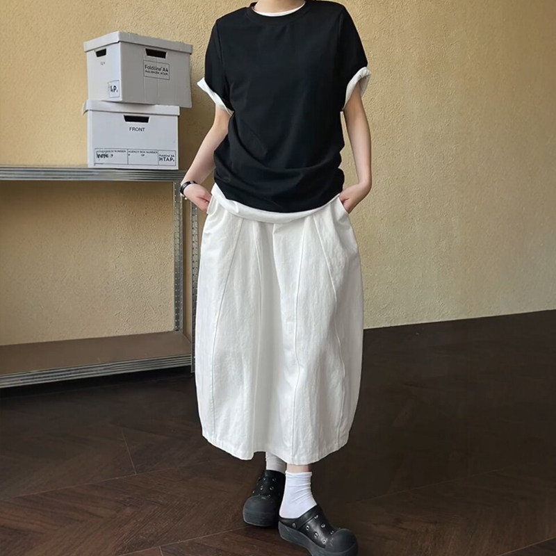 日系白色花苞半身裙女大码中长款梨形伯克利裙子胖mm设计感a字裙