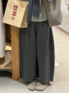 灰色弯刀奶皮裤女秋款小个子糯米镰刀裤休闲大码胖mm九分阔腿裤子