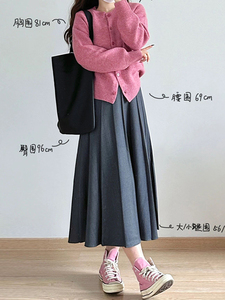 灰色毛呢半身裙女2023新款秋冬款大码梨形身材胖mm遮肚藏肉百褶裙
