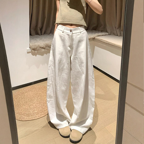 自带松弛感的白色亚麻裤～
