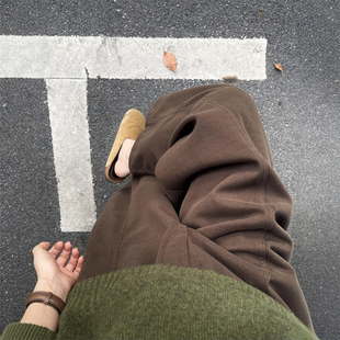 今年流行梧桐裤 棕色美拉德阔腿毛呢裤 磨毛休闲裤 女装 子春加厚大码