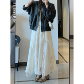 不规则拼接蕾丝白色半身裙女春秋大码 胖mm梨型身材显瘦遮肚蛋糕裙