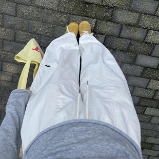 裤 垂感酷飒风直筒透气运动裤 女款 爱心刺绣阔腿裤 大码 白色速干工装