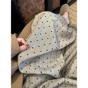 显瘦慵懒休闲拖地长裤 设计感波点爱心大裤 胖mm大码 脚阔腿裤 女秋季